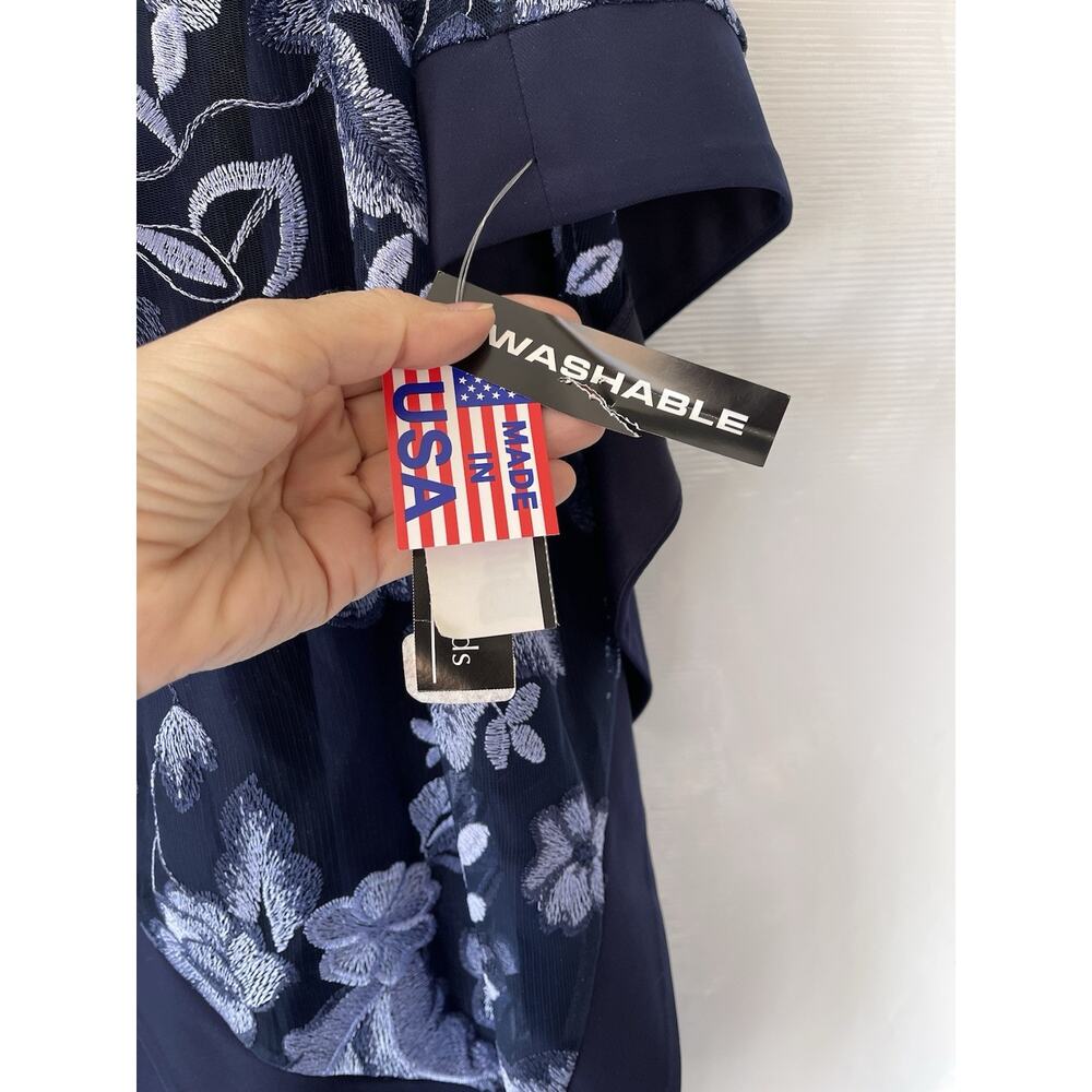 R & M Richards Plus Embroidered Cape Dress Size 20 Blue USA Made Floral NWT - Picture 5 of 12